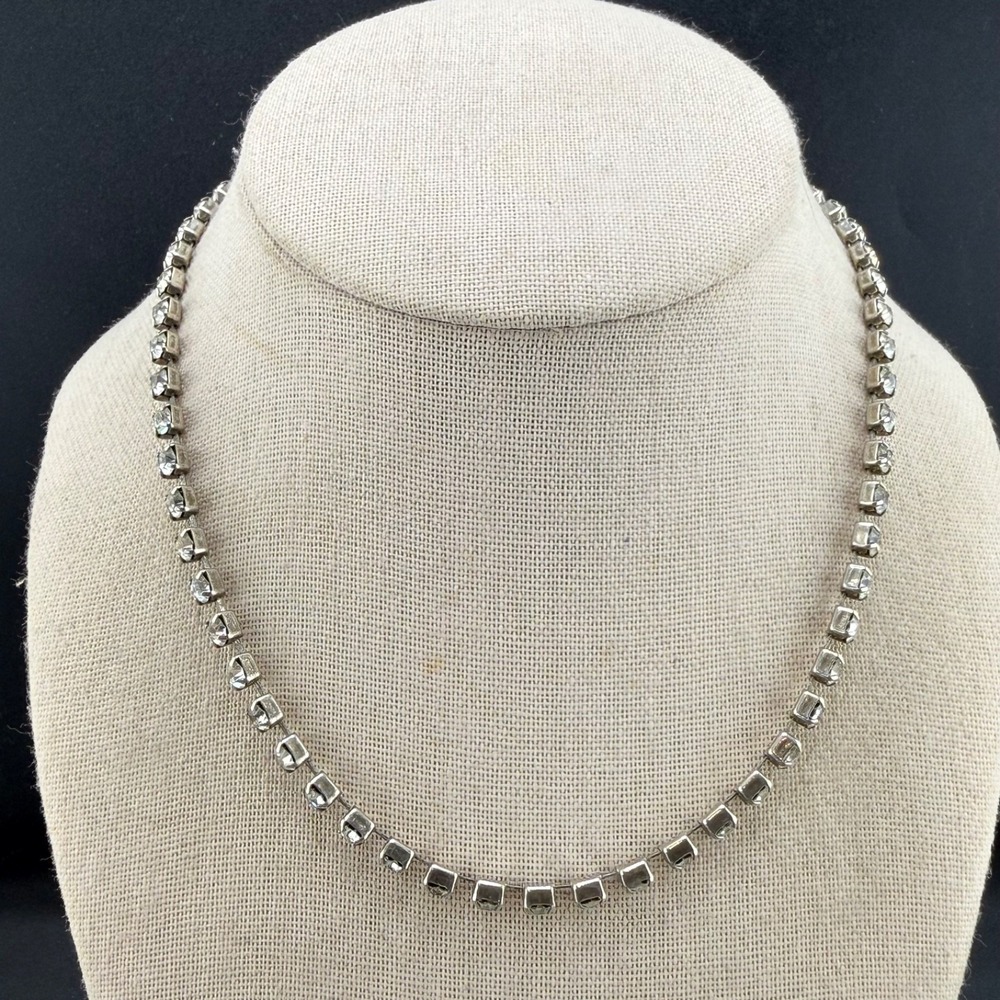 Vintage Rhinestone Necklace Silver Tone Simple Delicate 17”
